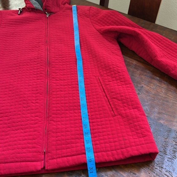 AEROS Kristen Blake Quilted Utility Hooded Jacket Coat Red Gray Lined M - Picture 11 of 11